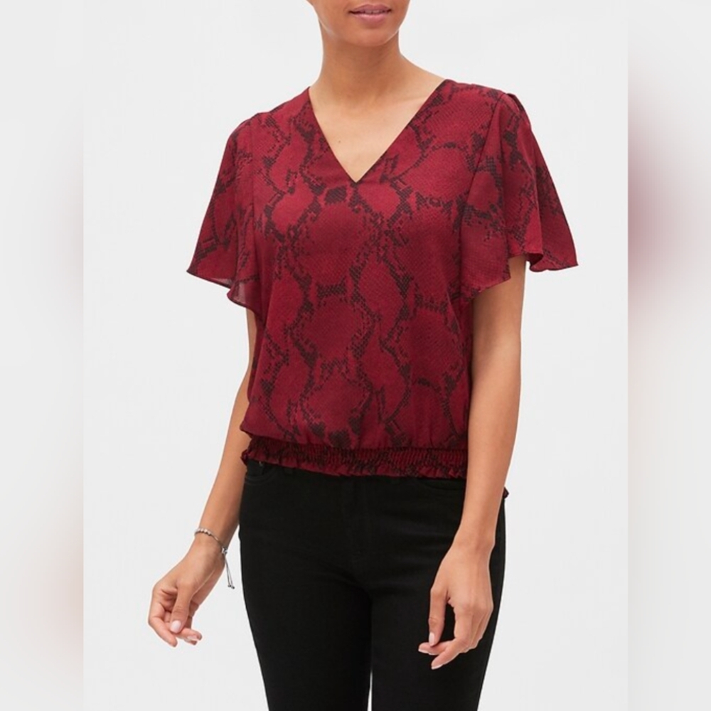 Banana Republic Snake Print Flutter-Sleeve Smock Top NWOT